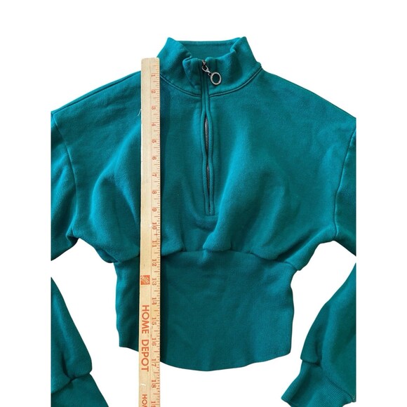 Victoria’s Secret Woman’s Crop Sweatshirt XS Teal Green Half Zip Pullover Top - Picture 6 of 8